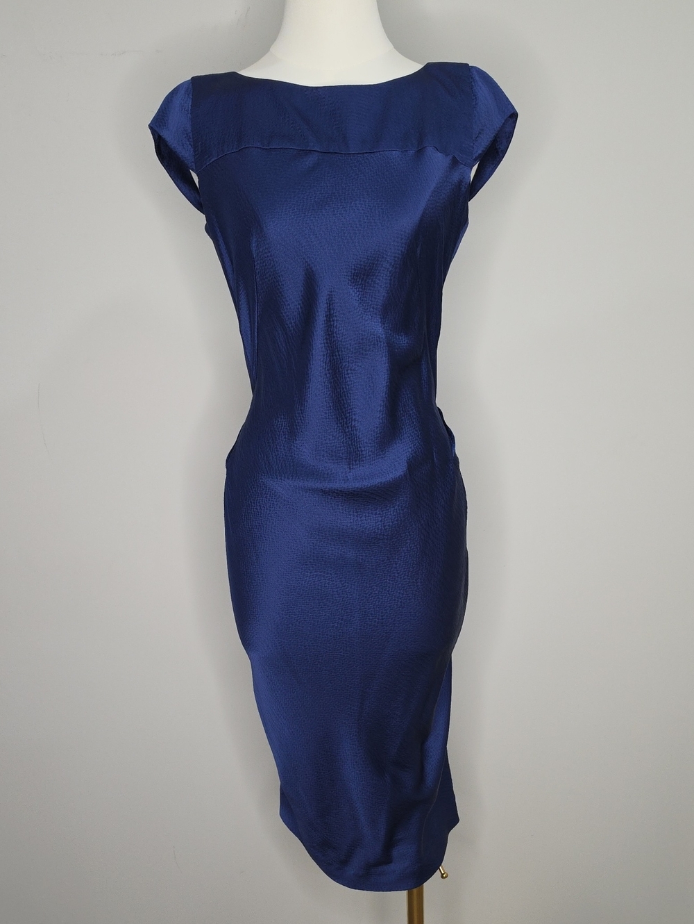 Cynthia Steffe Formal Midi Silk Dress Size 2 Navy Blue Sheen